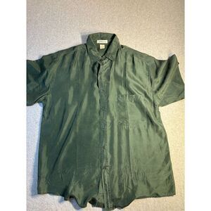 Bloom Shirt Mens Large Green Silk Short Sleeve Chest Pocket Collared Button Down